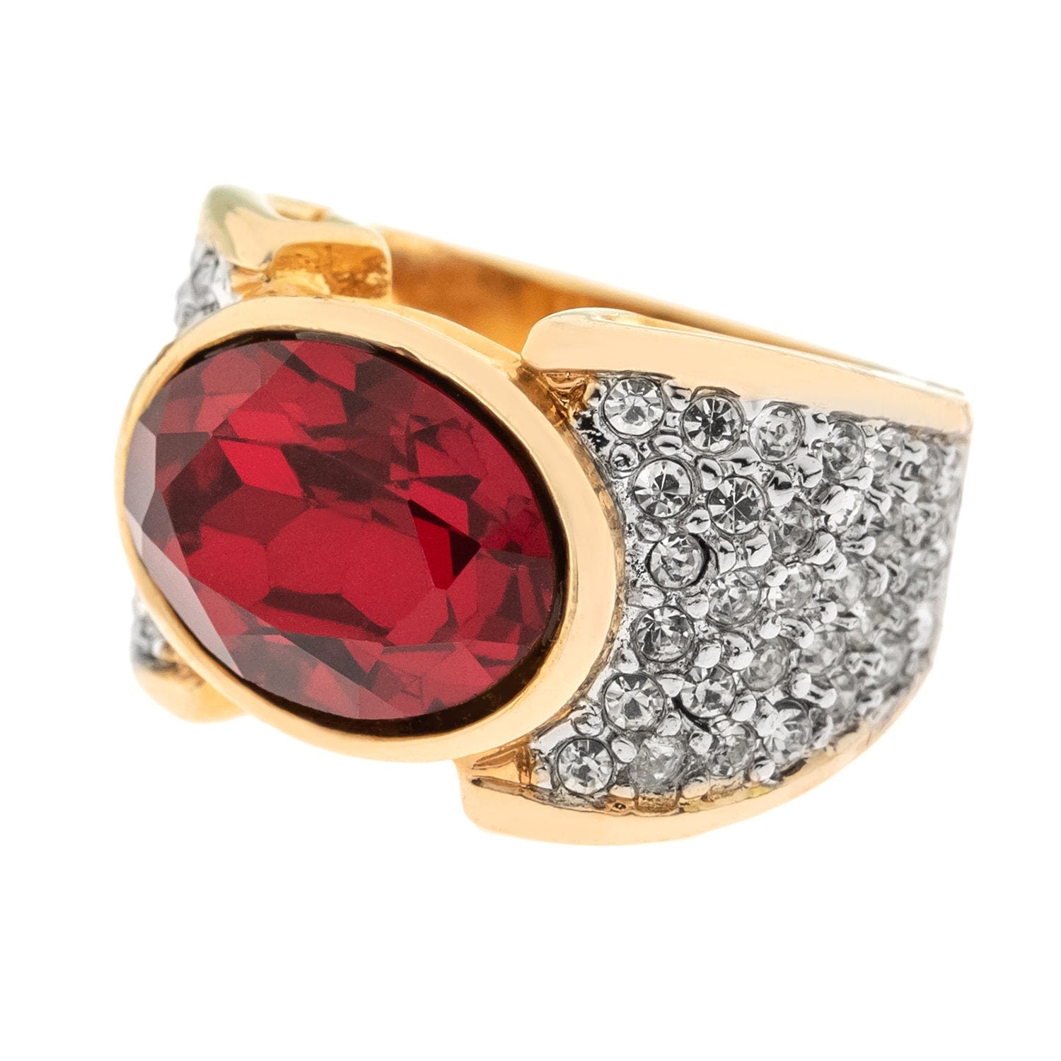 Vintage Ruby Crystal Cocktail Ring - 18k Yellow Gold Electroplated with Austrian Crystals jewelry image 1
