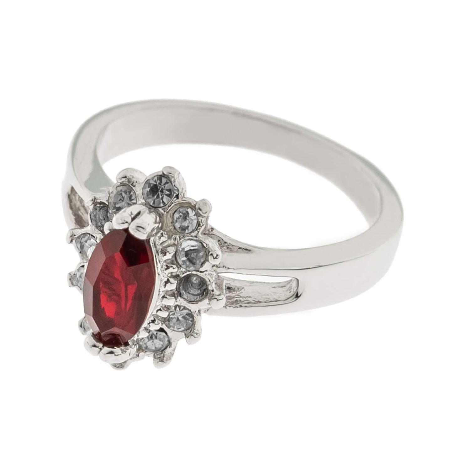 Vintage 1980s Ruby and Clear Austrian Crystal Ring - 18kt White Gold Electroplated jewelry image 1