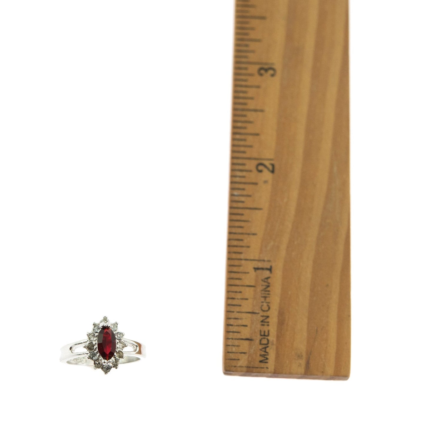 Vintage 1980s Ruby and Clear Austrian Crystal Ring - 18kt White Gold Electroplated jewelry image 1