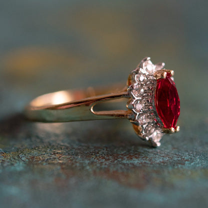 Vintage 1980s Ruby and Clear Austrian Crystal Ring - 18kt Yellow Gold Electroplated - Made in USA jewelry image 1