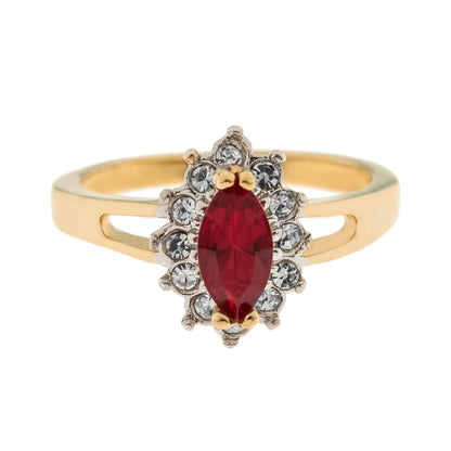 Vintage 1980s Ruby and Clear Austrian Crystal Ring - 18kt Yellow Gold Electroplated - Made in USA jewelry image 1