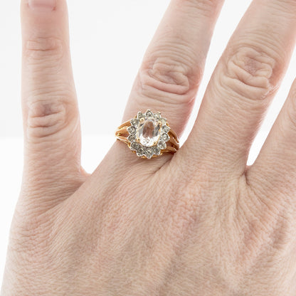 Vintage Clear Austrian Crystal Halo Ring - 18k Yellow Gold Electroplated - Made in USA jewelry image 1