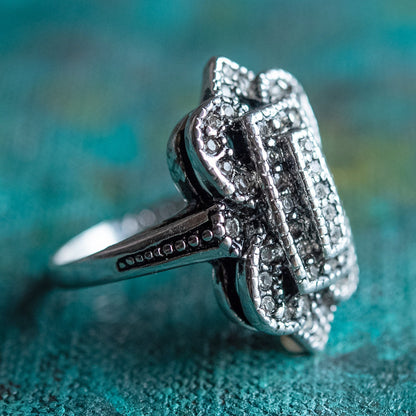 Vintage 1970s Clear Austrian Crystal Cocktail Ring – 18k White Gold Electroplated – Made in USA jewelry image 1