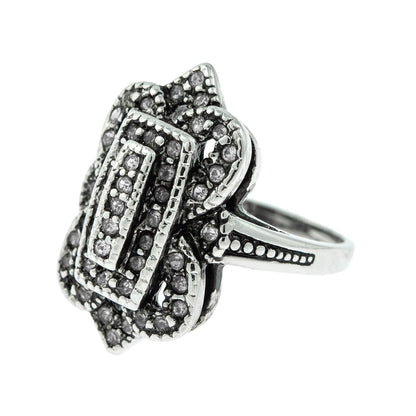 Vintage 1970s Clear Austrian Crystal Cocktail Ring – 18k White Gold Electroplated – Made in USA jewelry image 1