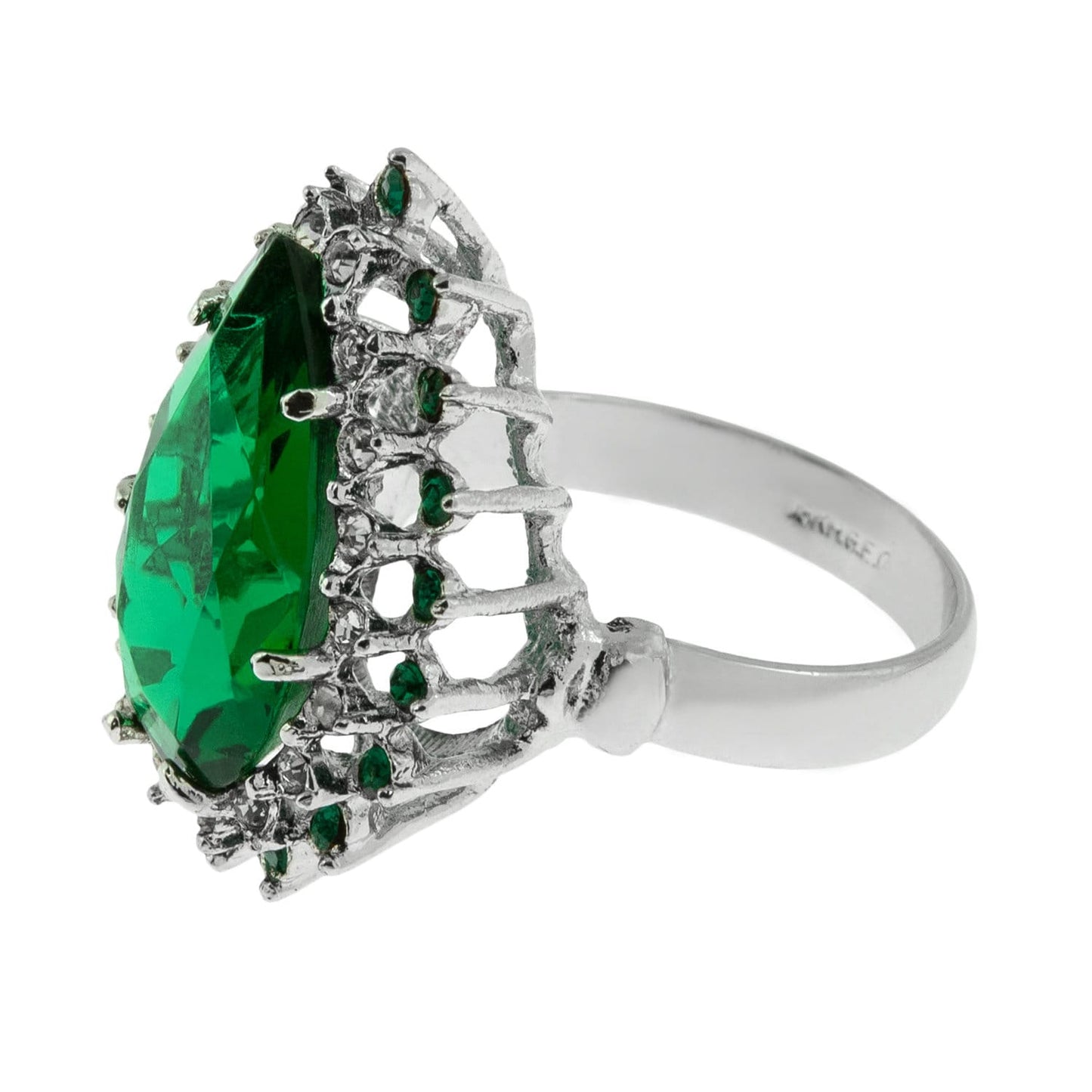 Victorian Style Emerald Austrian Crystal Cocktail Ring - 18k White Gold Electroplated jewelry image 1