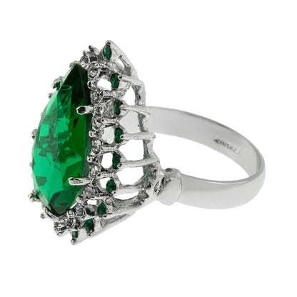 Victorian Style 18k HGE White Gold Cocktail Ring with Emerald Green and Black Austrian Crystals #R212 jewelry image 1
