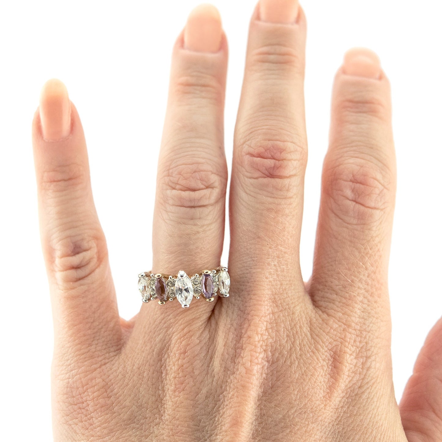 Vintage Genuine Amethyst and Clear Cubic Zirconia Cocktail Ring - 18k Yellow Gold Electroplated jewelry image 1