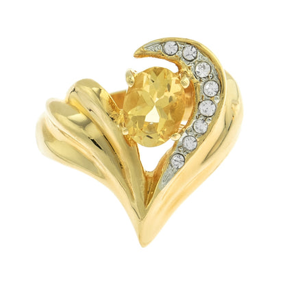 Vintage 1980s Genuine Citrine and Clear Austrian Crystal Ring - 18k Yellow Gold Electroplated - Made in USA jewelry image 1