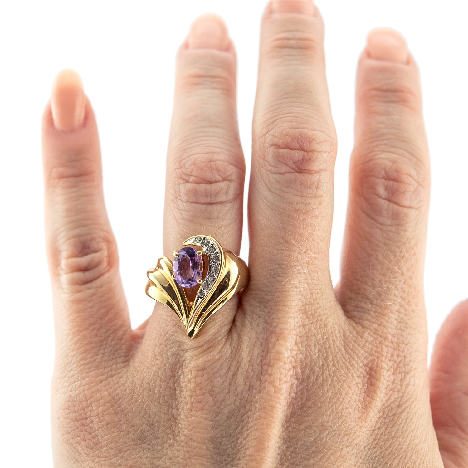 Vintage 1980s Genuine Amethyst and Clear Austrian Crystal Ring - 18k Yellow Gold Electroplated - Made in USA jewelry image 1