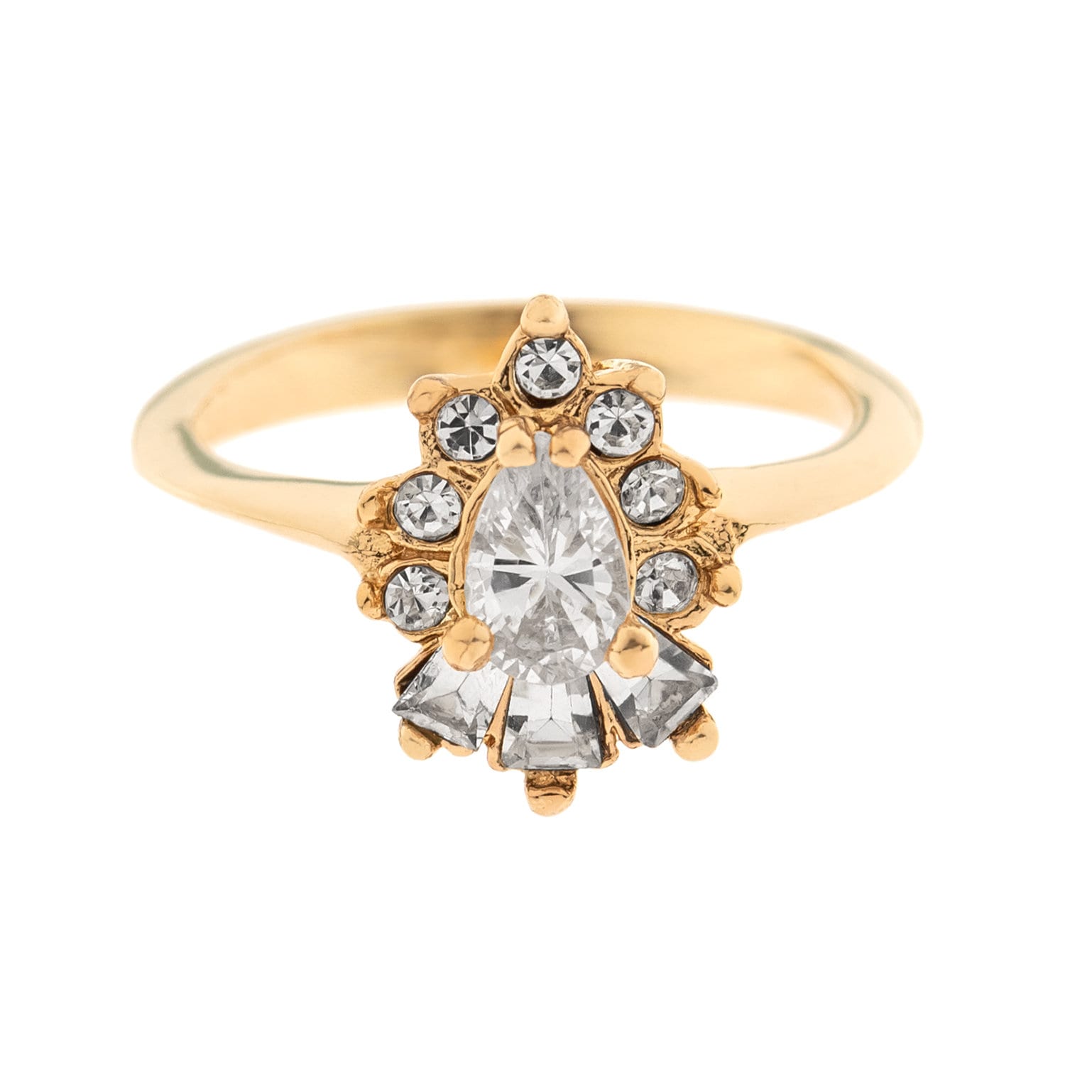 Vintage 1990s Clear Cubic Zirconia 18k Gold Electroplated Cocktail Ring - Made in USA jewelry image 1