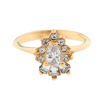 Vintage 1990s Clear Cubic Zirconia 18k Gold Electroplated Cocktail Ring - Made in USA jewelry image 1