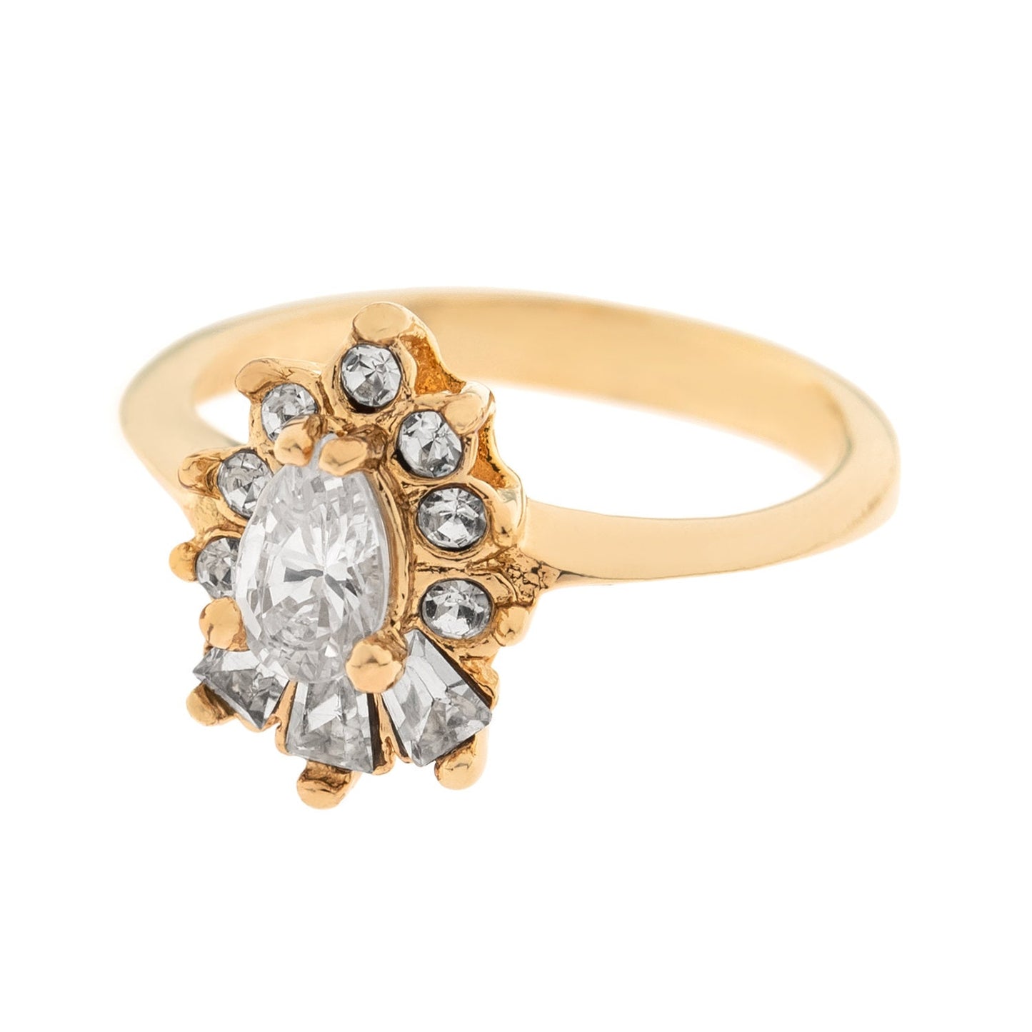 Vintage 1990s Clear Cubic Zirconia 18k Gold Electroplated Cocktail Ring - Made in USA jewelry image 1