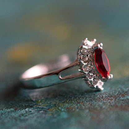 Vintage 1980s Ruby and Clear Austrian Crystal Ring - 18kt White Gold Electroplated jewelry image 1