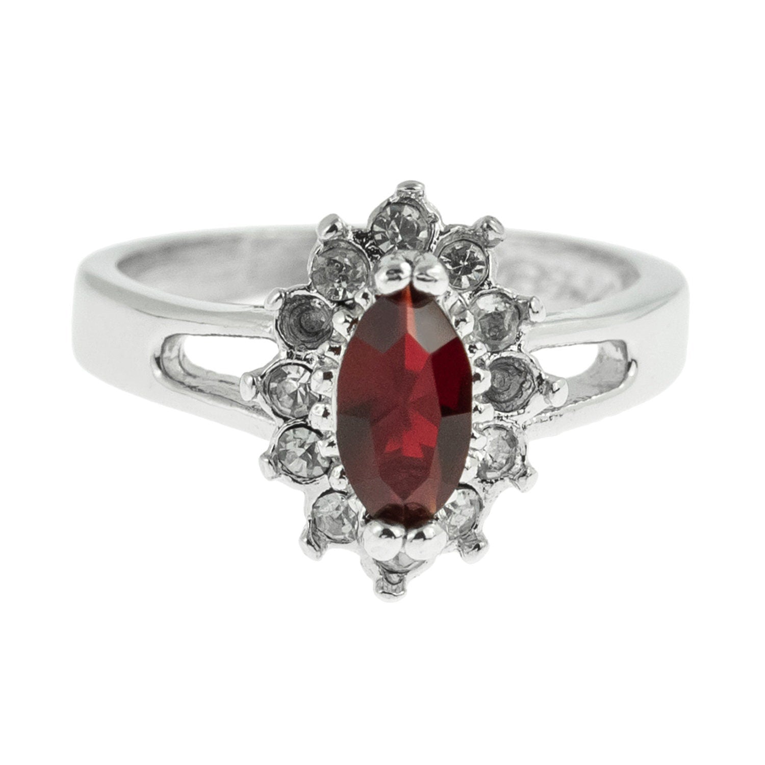 Vintage 1980s Ruby and Clear Austrian Crystal Ring - 18kt White Gold Electroplated jewelry image 1