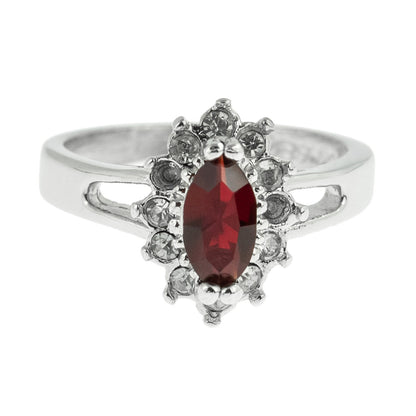 Vintage 1980s Ruby and Clear Austrian Crystal Ring - 18kt White Gold Electroplated jewelry image 1