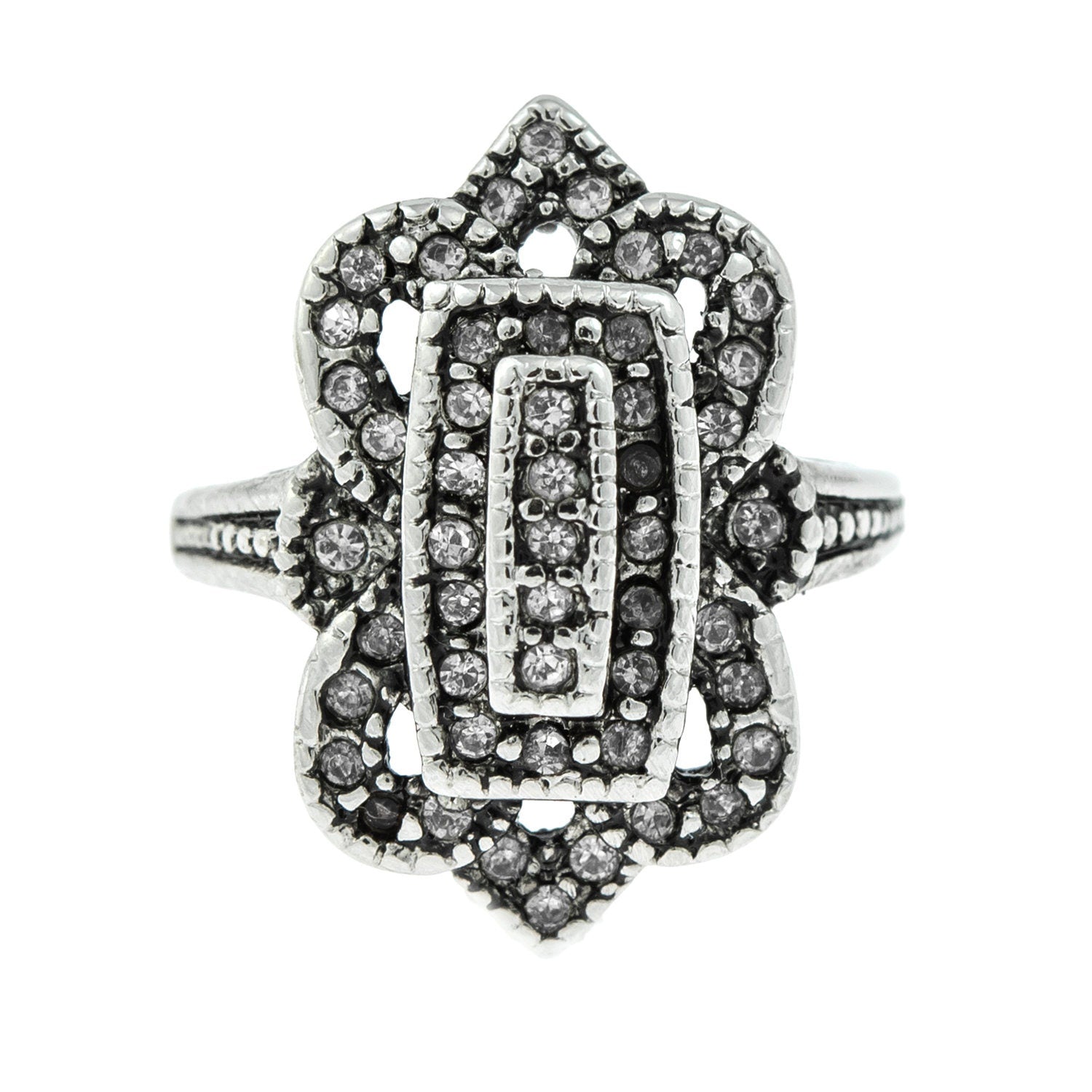 Vintage 1970s Clear Austrian Crystal Cocktail Ring – 18k White Gold Electroplated – Made in USA jewelry image 1