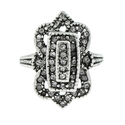 Vintage 1970s Clear Austrian Crystal Cocktail Ring – 18k White Gold Electroplated – Made in USA jewelry image 1
