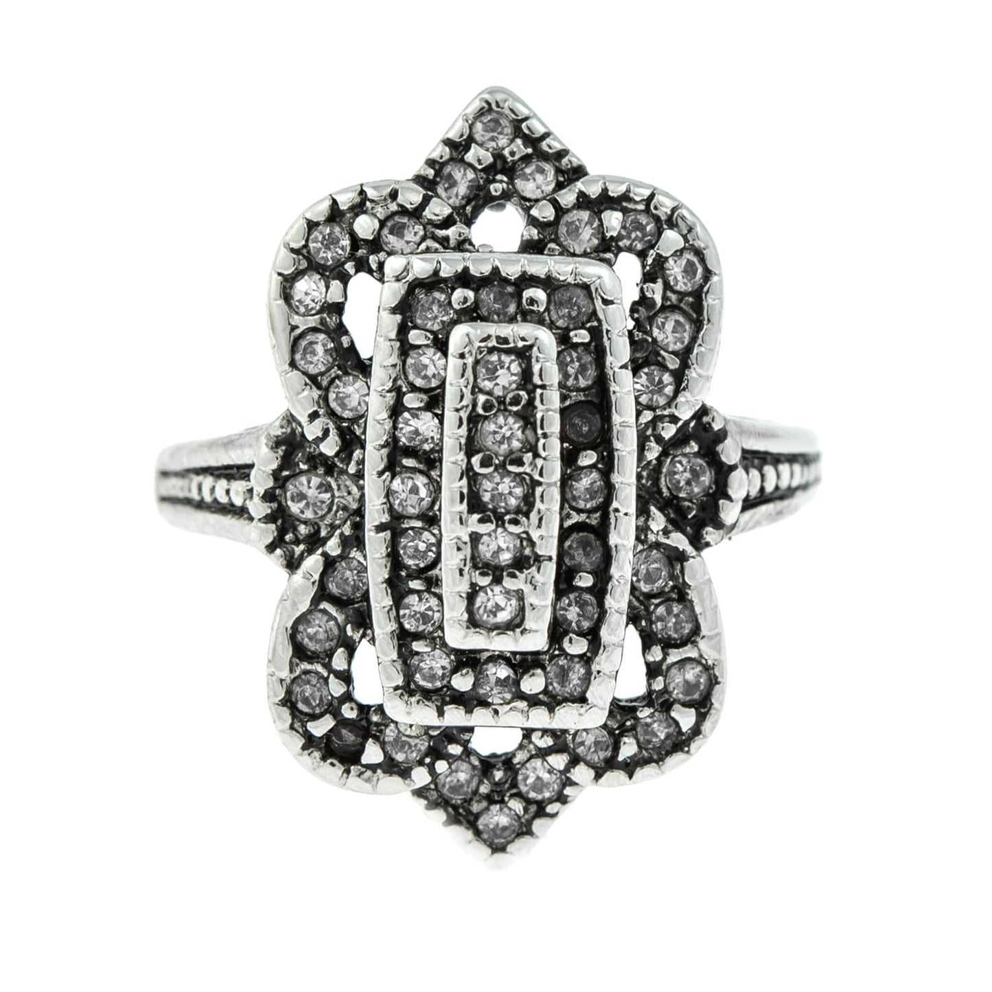 Vintage 1970s Clear Austrian Crystal Cocktail Ring – 18k White Gold Electroplated – Made in USA jewelry image 1