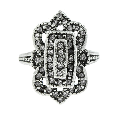 Vintage 1970s Clear Austrian Crystal Cocktail Ring – 18k White Gold Electroplated – Made in USA jewelry image 1