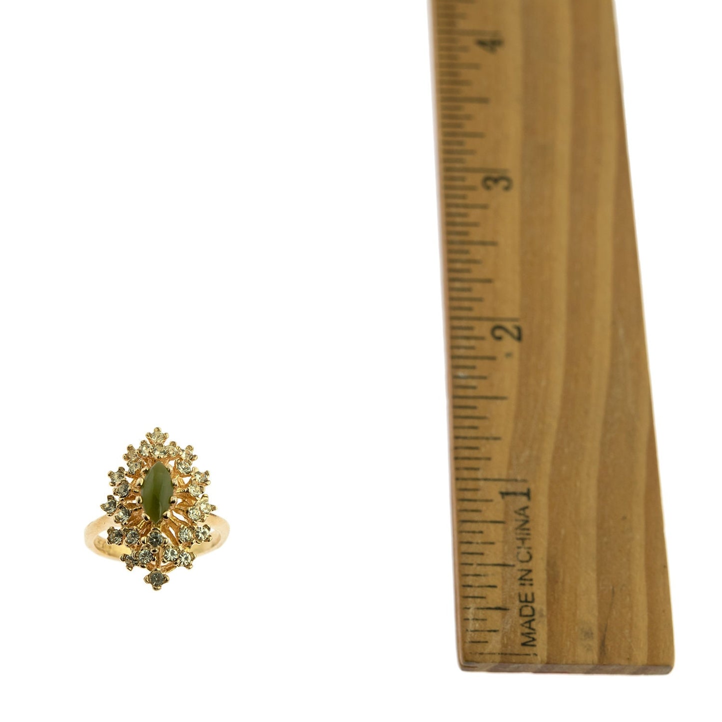 Vintage Genuine Opal and Clear Austrian Crystal Cocktail Ring - 18kt Yellow Gold Electroplated jewelry image 1