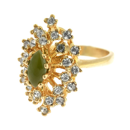 Vintage Genuine Opal and Clear Austrian Crystal Cocktail Ring - 18kt Yellow Gold Electroplated jewelry image 1