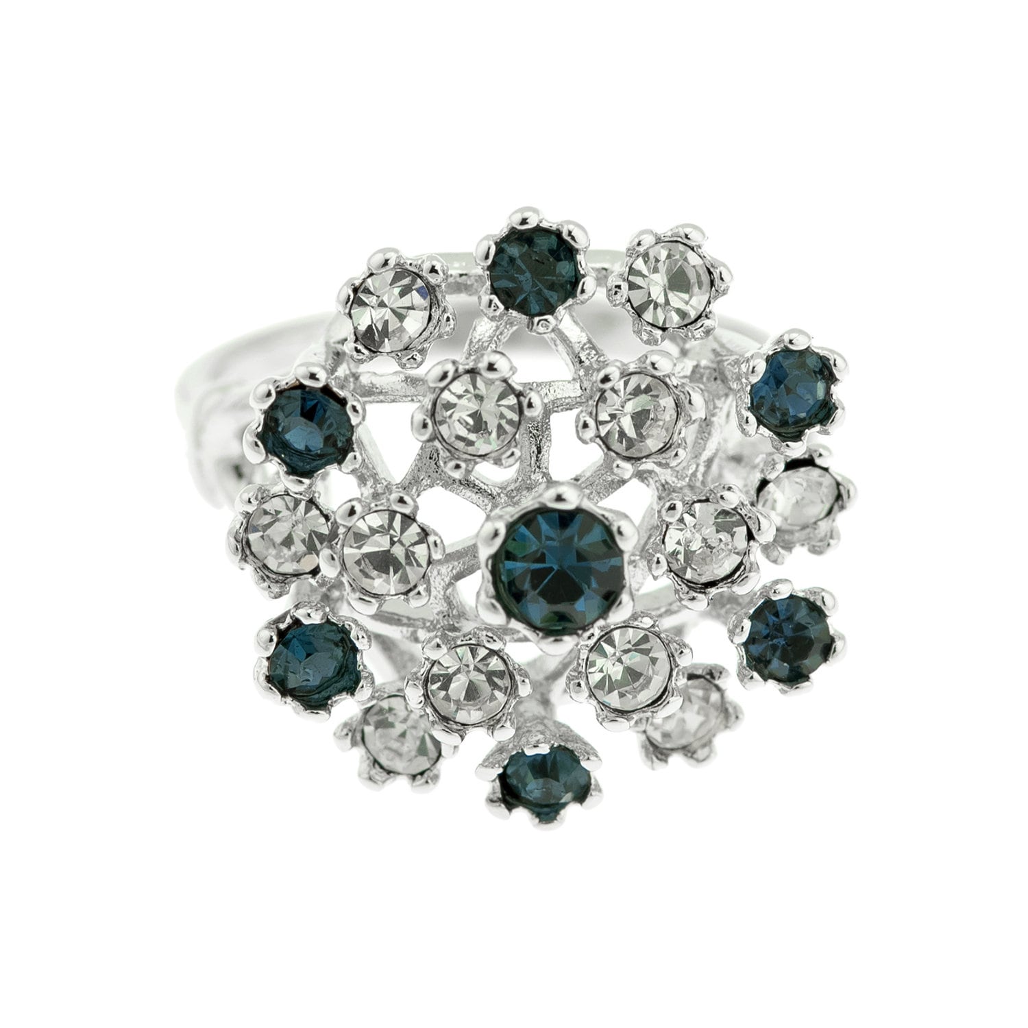 Vintage Sapphire and Clear Austrian Crystal Cocktail Ring - 18k White Gold Electroplate - Made in USA jewelry image 1