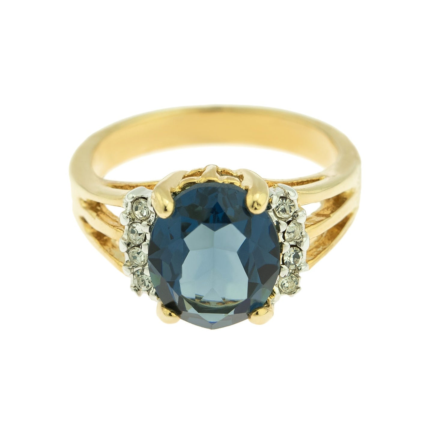 Vintage 1980s Sapphire Cubic Zirconia Ring with Clear Austrian Crystals – 18k Gold Electroplated, Made in USA jewelry image 1