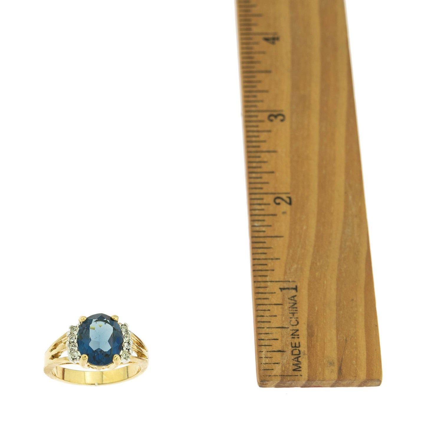 Vintage 1980s Sapphire Cubic Zirconia Ring with Clear Austrian Crystals – 18k Gold Electroplated, Made in USA jewelry image 1