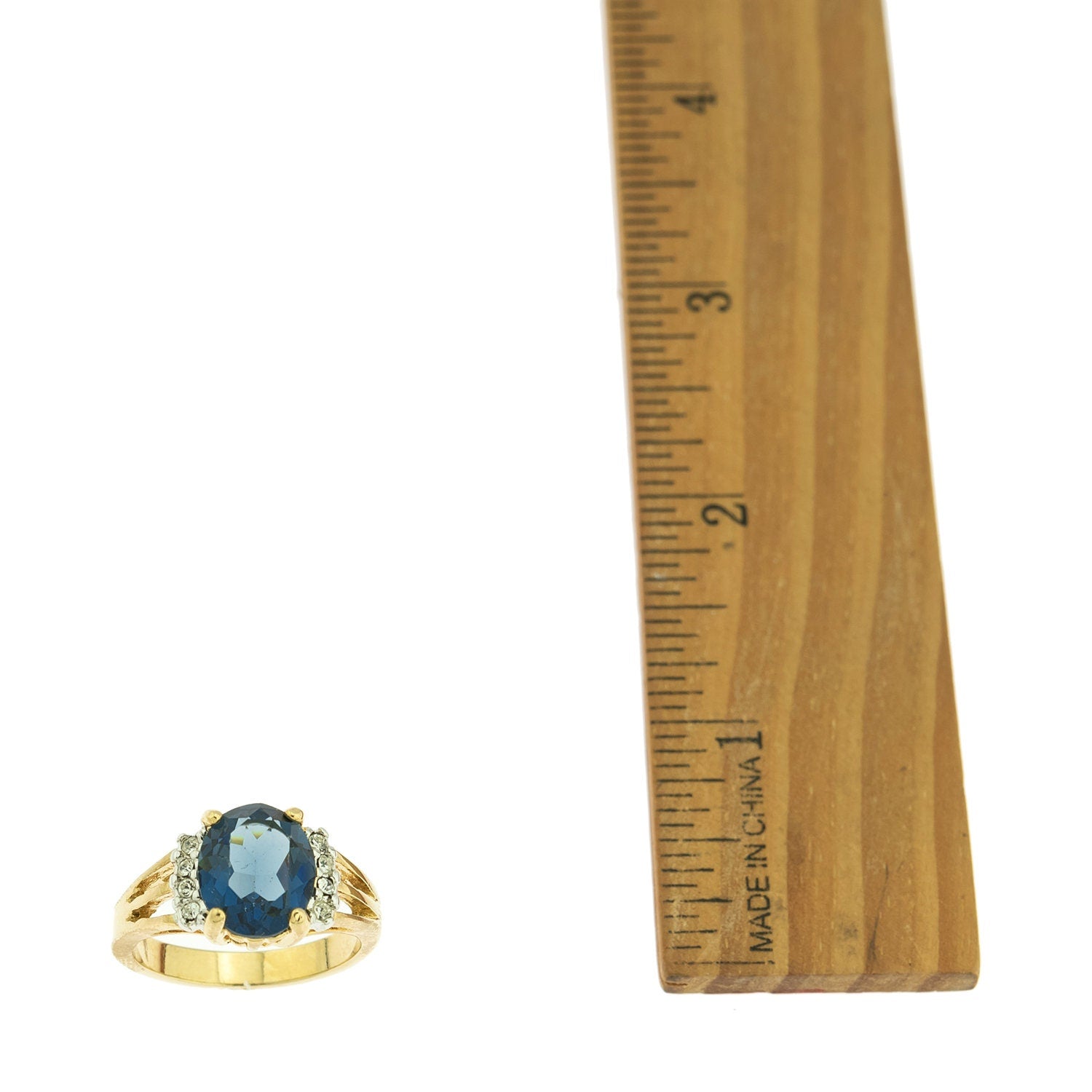 Vintage 1980s Sapphire Cubic Zirconia Ring with Clear Austrian Crystals – 18k Gold Electroplated, Made in USA jewelry image 1