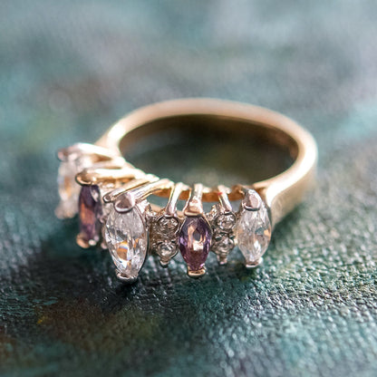 Vintage Genuine Amethyst and Clear Cubic Zirconia Cocktail Ring - 18k Yellow Gold Electroplated jewelry image 1