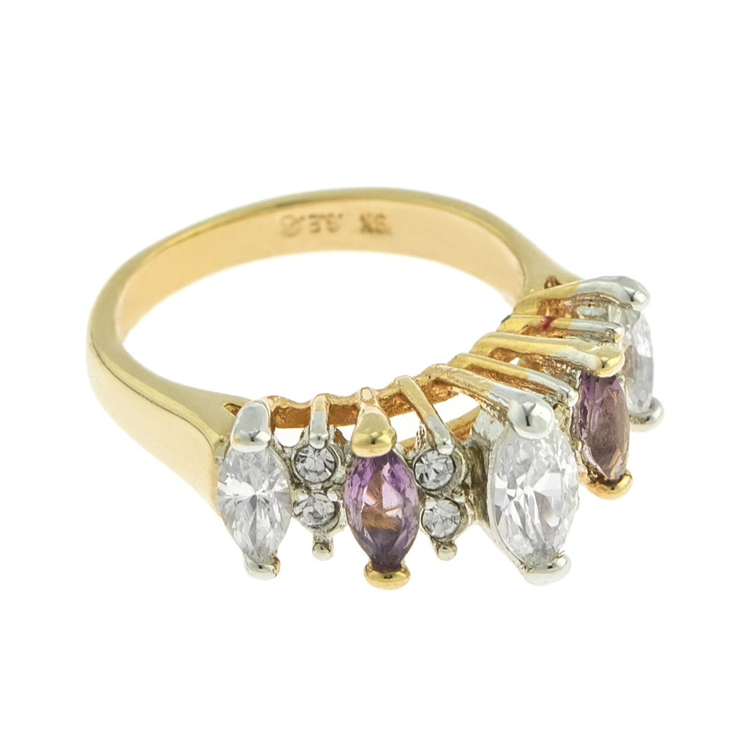 Vintage Genuine Amethyst and Clear Cubic Zirconia Cocktail Ring - 18k Yellow Gold Electroplated jewelry image 1