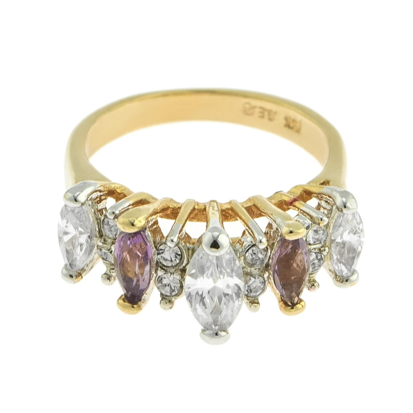 Vintage Genuine Amethyst and Clear Cubic Zirconia Cocktail Ring - 18k Yellow Gold Electroplated jewelry image 1