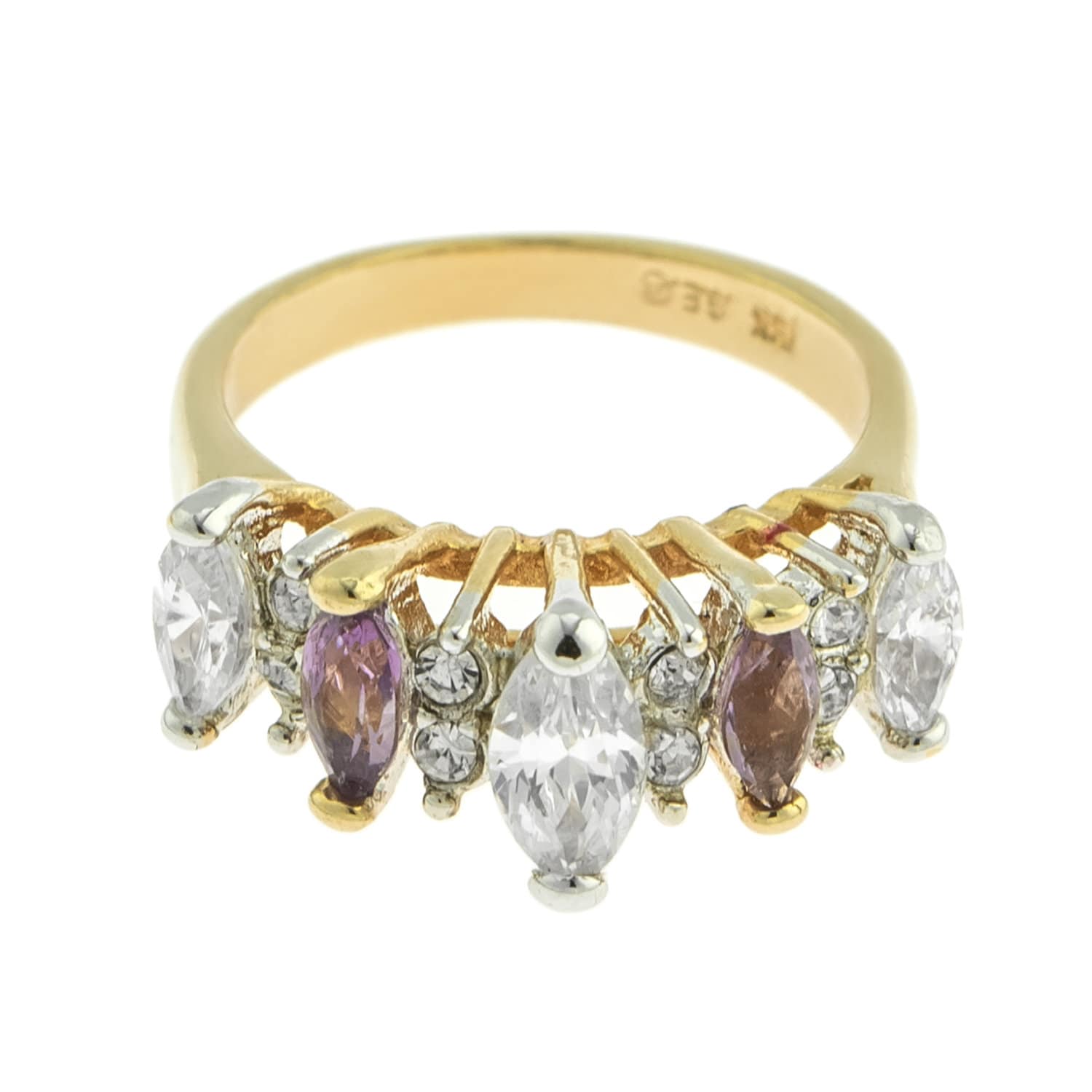 Vintage Genuine Amethyst and Clear Cubic Zirconia Cocktail Ring - 18k Yellow Gold Electroplated jewelry image 1