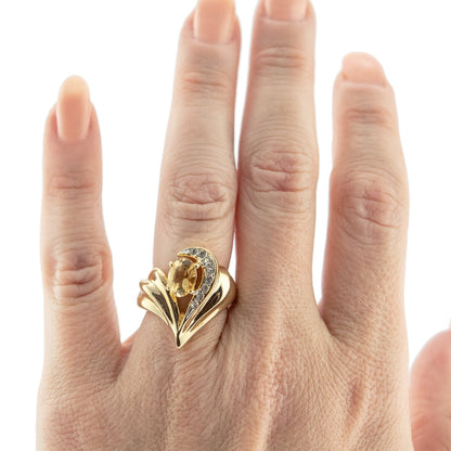 Vintage 1980s Genuine Citrine and Clear Austrian Crystal Ring - 18k Yellow Gold Electroplated - Made in USA jewelry image 1