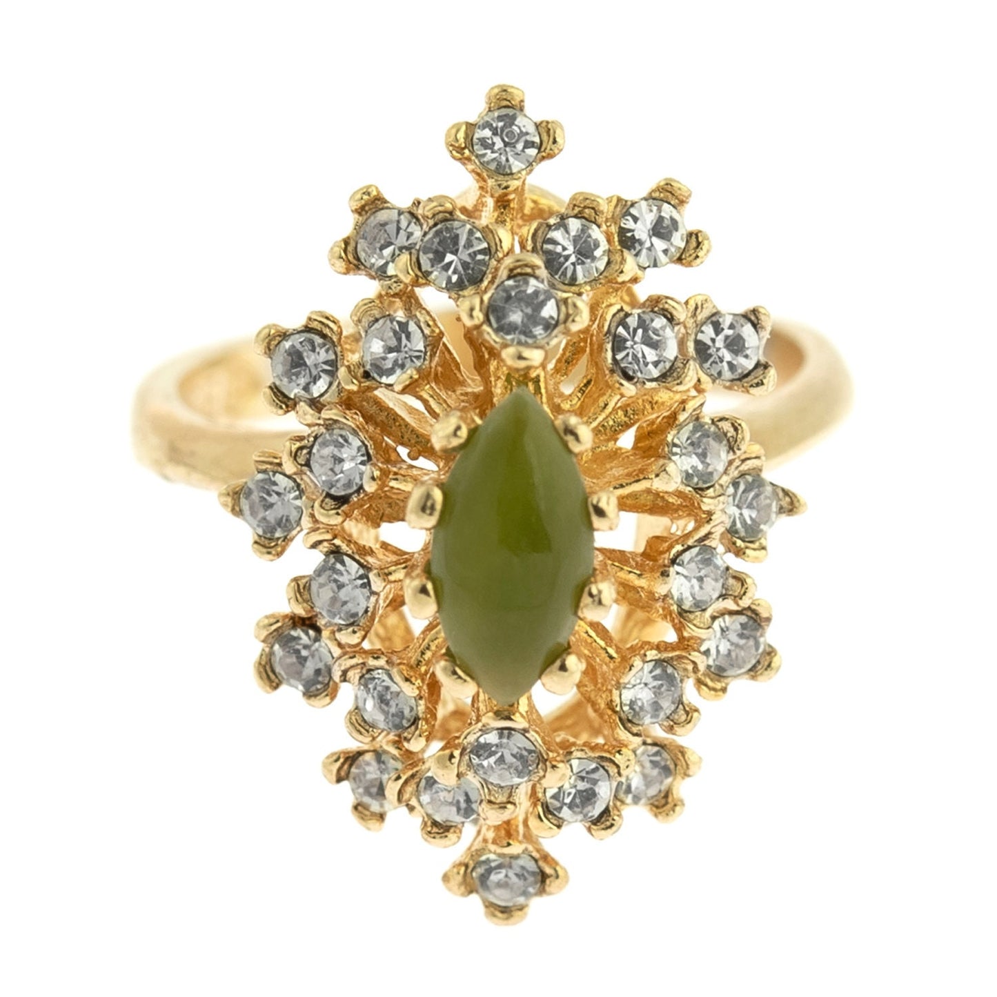 Vintage Genuine Opal and Clear Austrian Crystal Cocktail Ring - 18kt Yellow Gold Electroplated jewelry image 1