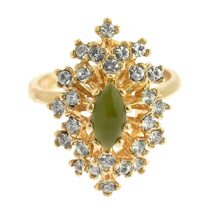 Vintage Genuine Opal and Clear Austrian Crystal Cocktail Ring - 18kt Yellow Gold Electroplated jewelry image 1
