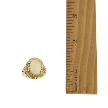 Vintage Genuine Opal and Clear Austrian Crystal Ring – Edwardian Style 18k Gold Electroplated jewelry image 1