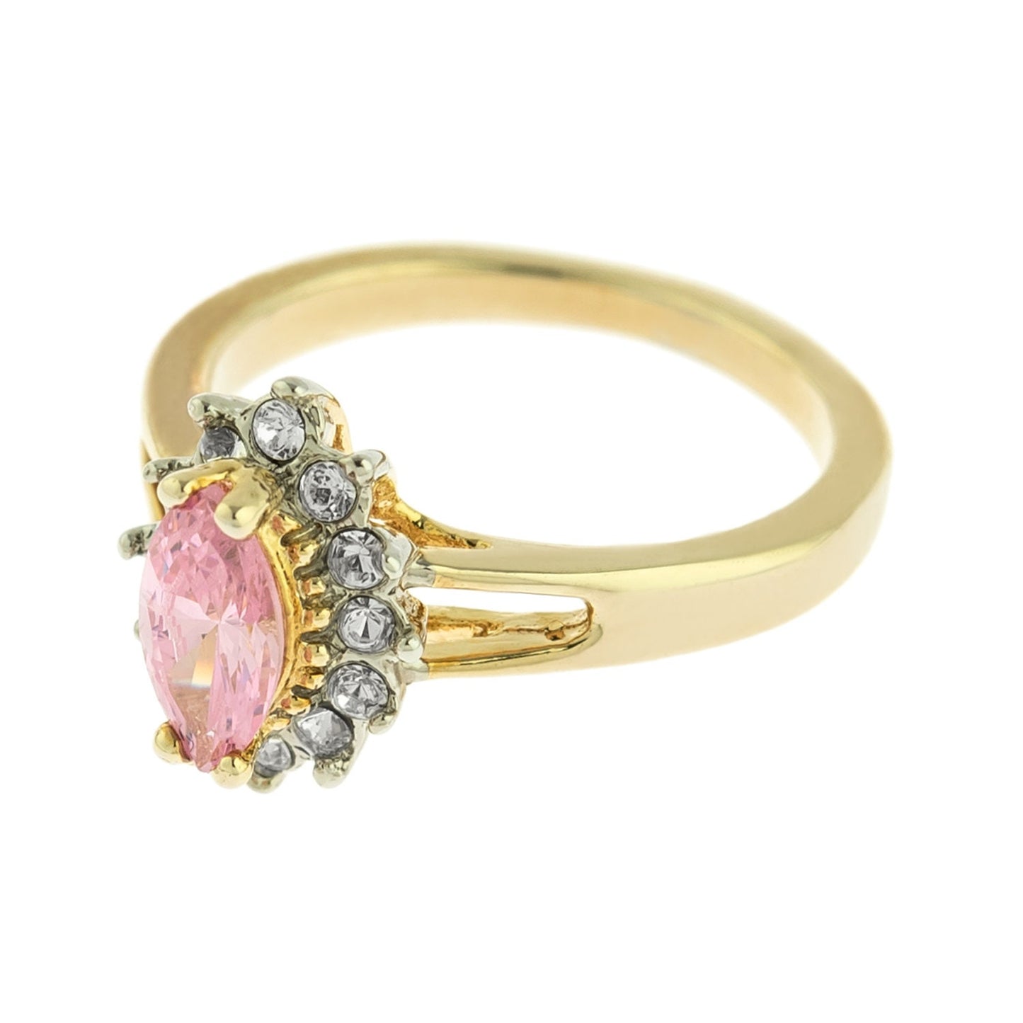Vintage 1980s Pink Tourmaline Cubic Zirconia & Austrian Crystal Ring – 18kt Yellow Gold Electroplated #R1314 jewelry image 1
