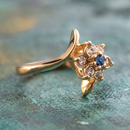Vintage 1970s Sapphire and Clear Austrian Crystal Cluster Ring - 18kt Yellow Gold Electroplated jewelry image 1