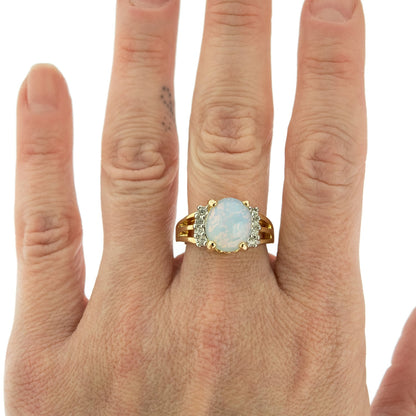 Vintage 1980s Jelly Opal Ring with Clear Austrian Crystals – 18k Yellow Gold Electroplated jewelry image 1