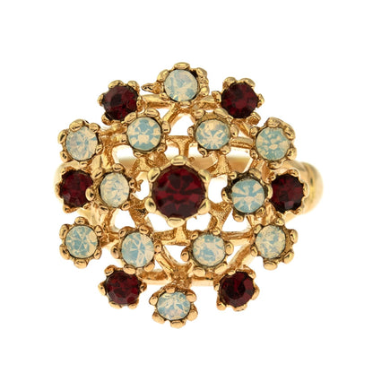 Vintage Ruby Austrian Crystal and Pinfire Opal Ring - 18k White Gold Electroplate - Made in USA jewelry image 1