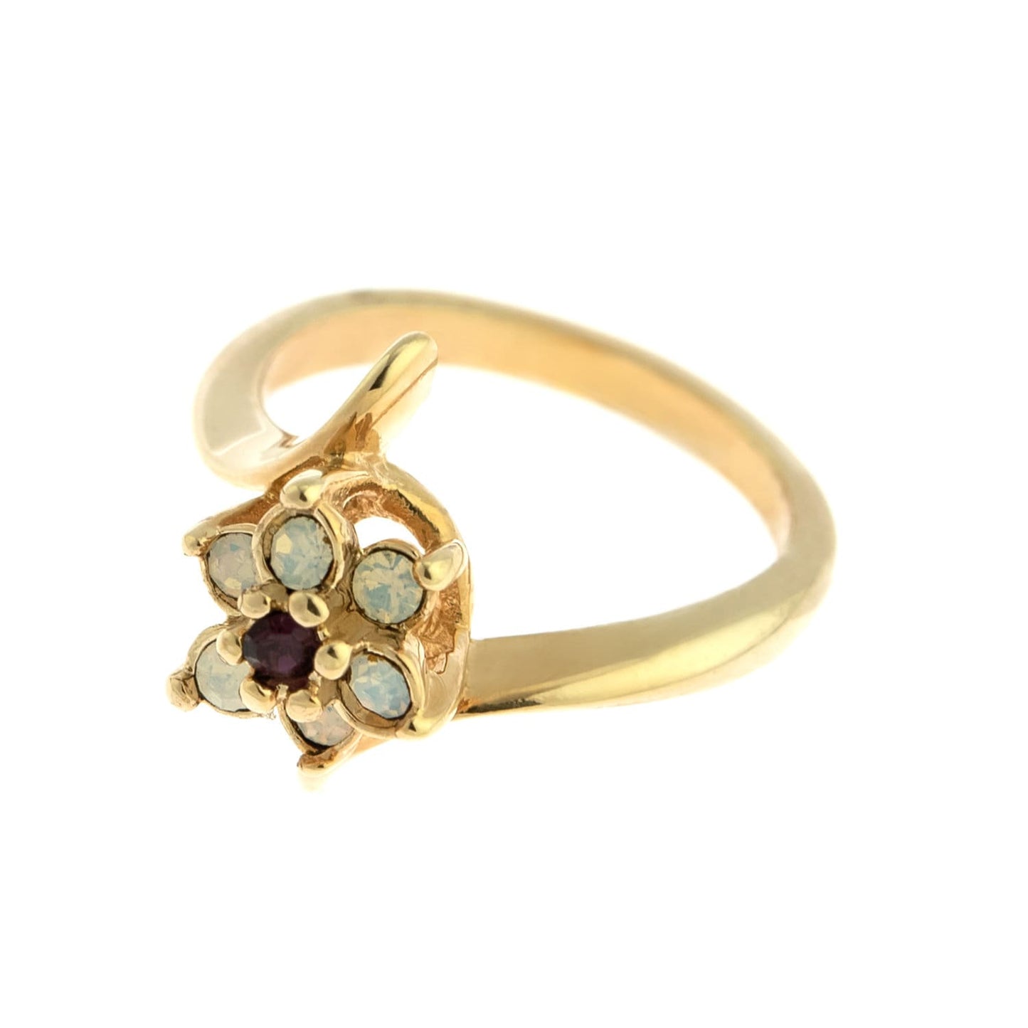 Vintage 1970s Amethyst Crystal and Genuine Pinfire Opal Cluster Ring - 18kt Yellow Gold Electroplated jewelry image 1