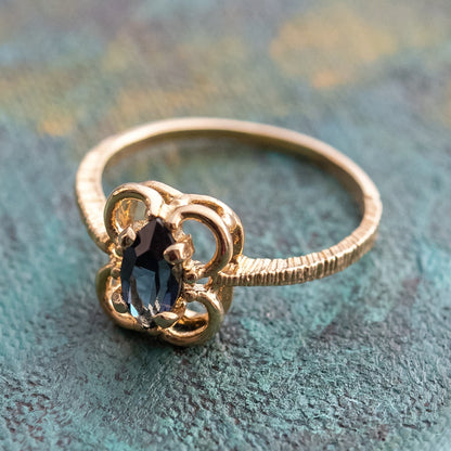 Vintage Marquise Cut Sapphire Austrian Crystal Ring - 18k Yellow Gold Electroplated - Made in USA jewelry image 1