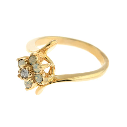 Vintage 1970s Genuine Pinfire Opal and Clear Crystal Cluster Ring - 18k Yellow Gold Electroplated - Made in USA jewelry image 1