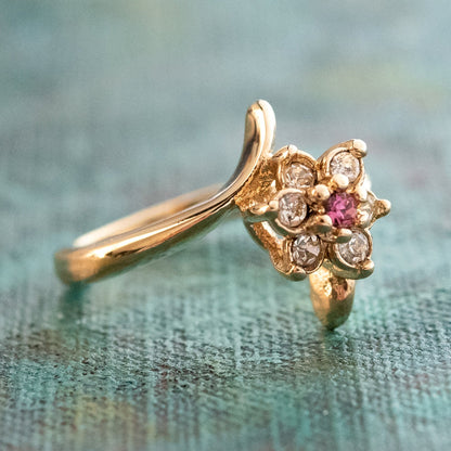 Vintage 1970s Pink Tourmaline and Clear Austrian Crystal Cluster Ring - 18k Gold Electroplated jewelry image 1