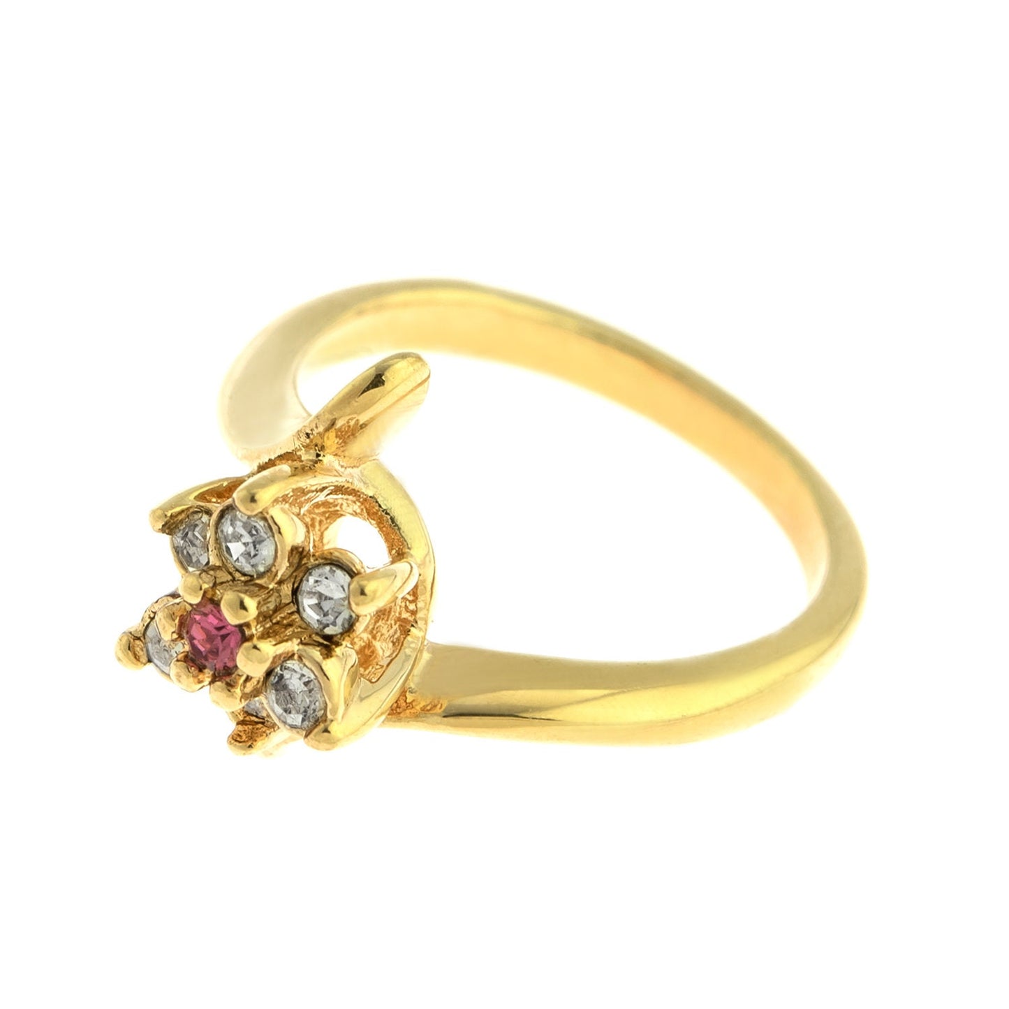 Vintage 1970s Pink Tourmaline and Clear Austrian Crystal Cluster Ring - 18k Yellow Gold Electroplated jewelry image 1