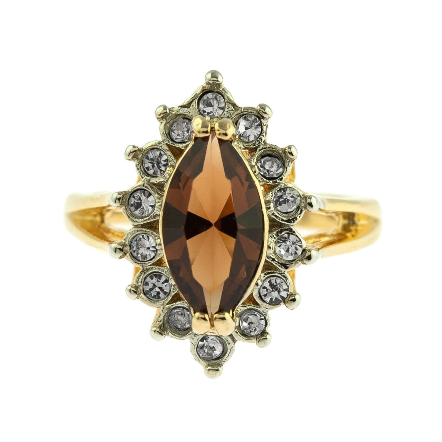 Vintage 1980s Smokey Topaz and Clear Austrian Crystal 18k Yellow Gold Electroplated Ring jewelry image 1