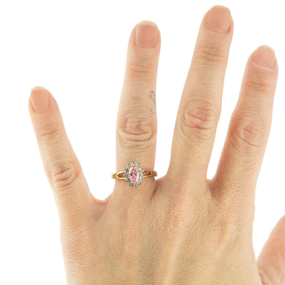 Vintage 1980s Pink Tourmaline Austrian Crystal 18kt Yellow Gold Electroplated Ring Made in USA jewelry image 1
