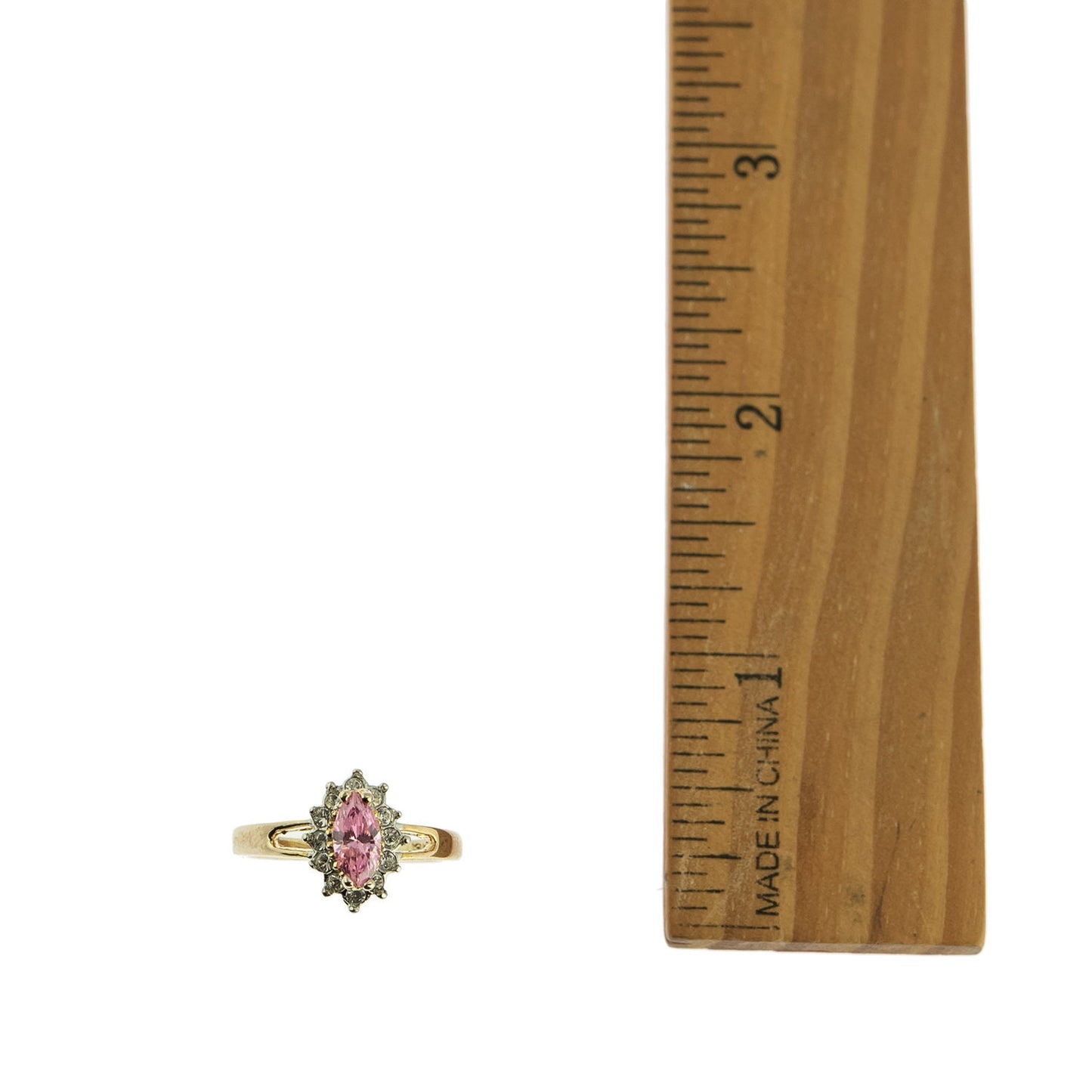 Vintage 1980s Pink Tourmaline Austrian Crystal 18kt Yellow Gold Electroplated Ring Made in USA jewelry image 1