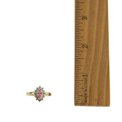 Vintage 1980s Pink Tourmaline Austrian Crystal 18kt Yellow Gold Electroplated Ring Made in USA jewelry image 1
